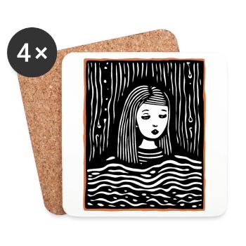 La fille dans la gravure sur bois Je procrastine - Dessous de verre (lot de 4) - blanc - Devant