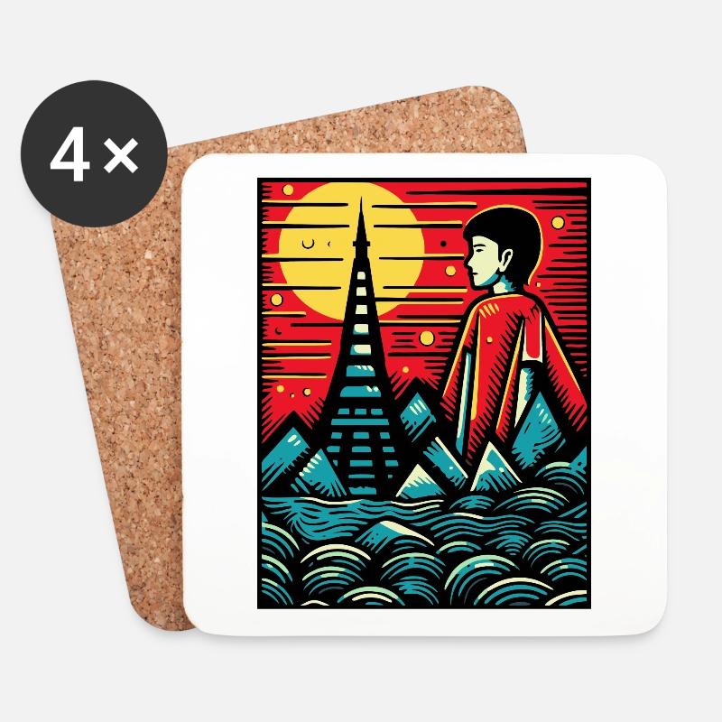 Holzschnitt Kunst, Der japanische Junge aus Tokyo - Untersetzer (4er-Set) - Weiß