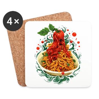 leckere Tomaten Spaghetti - Untersetzer (4er-Set) - Weiß - Vorne