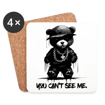 You Can't See Me: Funny Hip-Hop Bear - Coasters (set of 4) - white - Front