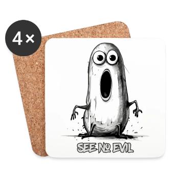 Ne vois pas le mal, drôle de ver - Dessous de verre (lot de 4) - blanc - Devant