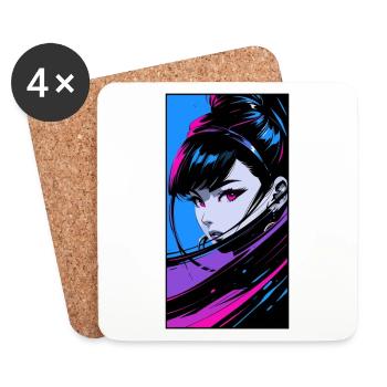 Cartoon Manga Anime Girl - Coasters (set of 4) - white - Front