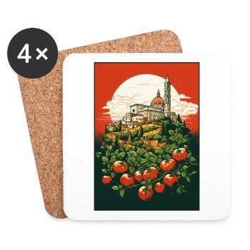 Rome, Vatican, Pisa, Naples, Italy and Tomatoes - Coasters (set of 4) - white - Front