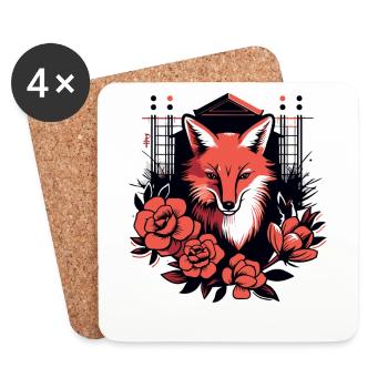 Japanisches Papierhaus-Kunst: Fuchs und Blumen - Untersetzer (4er-Set) - Weiß - Vorne