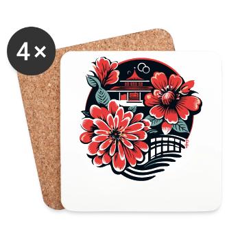 Japanischer Tempel und Blumen - Untersetzer (4er-Set) - Weiß - Vorne