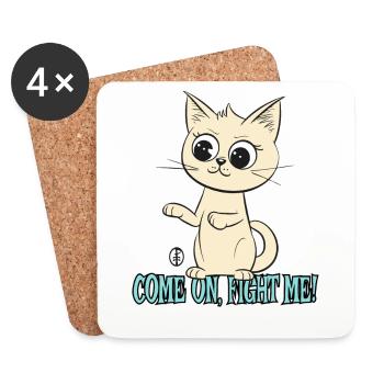 Viens, combats-moi, doux chat - Dessous de verre (lot de 4) - blanc - Devant