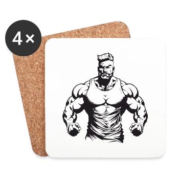 Bodybuilder Muscles Workout Gym - Dessous de verre (lot de 4) - blanc - Devant