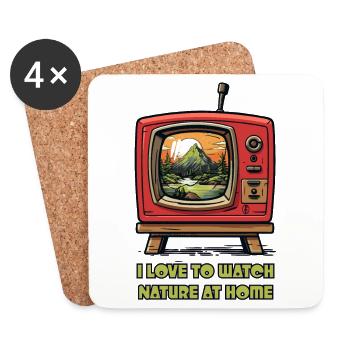 Ich beobachte die Natur zu Hause im Fernsehen - Untersetzer (4er-Set) - Weiß - Vorne