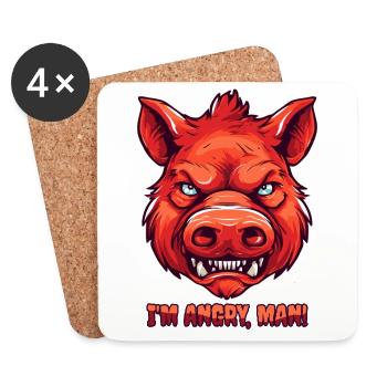 Je suis en colère, mec - Cochon sauvage en colère - Dessous de verre (lot de 4) - blanc - Devant