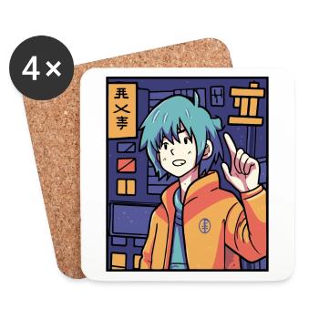 Anime-Junge - Untersetzer (4er-Set) - Weiß - Vorne