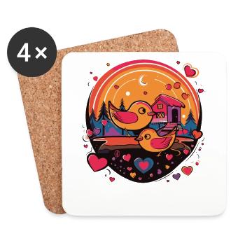 Birds with hearts - Coasters (set of 4) - white - Front