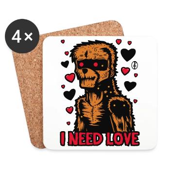 Cyborg Dog, I Need Love - Coasters (set of 4) - white - Front