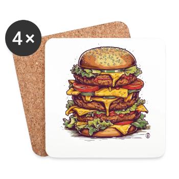 Un méga cheeseburger géant - Dessous de verre (lot de 4) - blanc - Devant