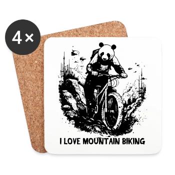 Panda Bear Biker, j’adore le VTT - Dessous de verre (lot de 4) - blanc - Devant