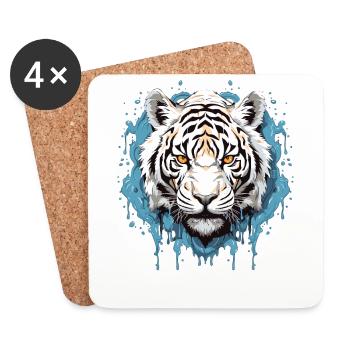 Drops of paint and a white tiger - Coasters (set of 4) - white - Front