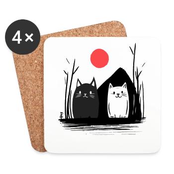 Japan rote Sonne und niedliche Manga Katzen - Untersetzer (4er-Set) - Weiß - Vorne
