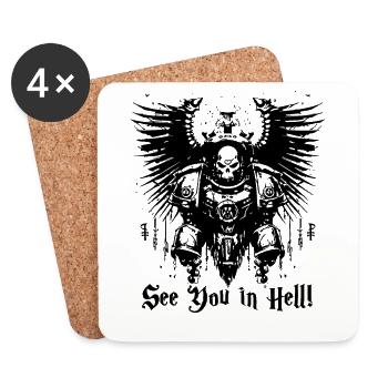 See you in hell, emblem skull - Coasters (set of 4) - white - Front