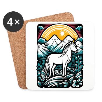 Art cartoon of a unicorn horse in nature - Coasters (set of 4) - white - Front
