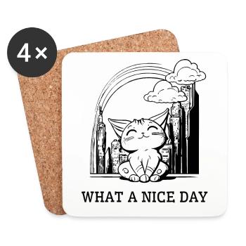 Cat passe une belle journée en ville - Dessous de verre (lot de 4) - blanc - Devant