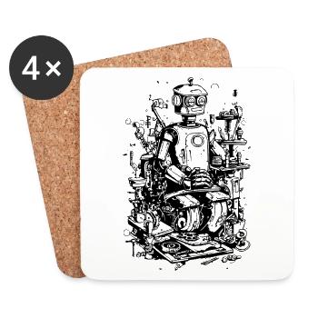 Scrap Garbage Workshop Garages Robot - Coasters (set of 4) - white - Front