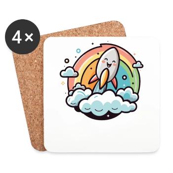 Fröhliche Rakete mit Regenbogen - Untersetzer (4er-Set) - Weiß - Vorne