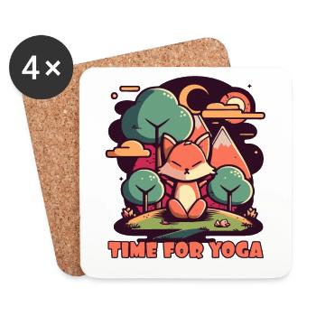 C’est l’heure du yoga avec un renard mignon - Dessous de verre (lot de 4) - blanc - Devant