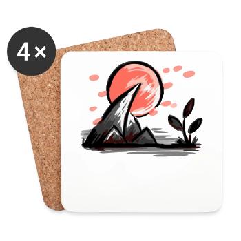 La nature japonaise sous le soleil rouge - Dessous de verre (lot de 4) - blanc - Devant