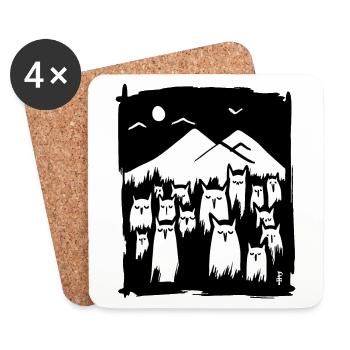 Full Moon Creepy Owls Cats - Coasters (set of 4) - white - Front