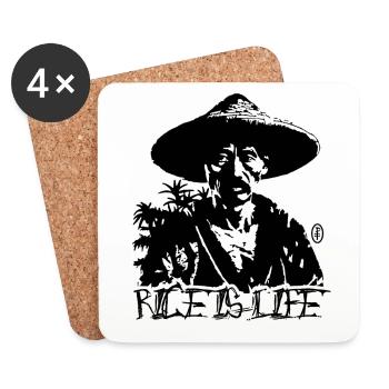 Rice Farmer Portrait, Rice is Life - Coasters (set of 4) - white - Front