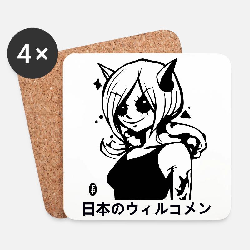Willkommen in Japan: Böses Elfen Anime Mädchen - Untersetzer (4er-Set) - Weiß