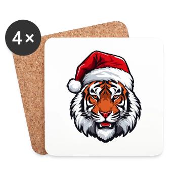 Tiger Porträt Weihnachten - Untersetzer (4er-Set) - Weiß - Vorne