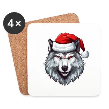 Portrait de loup Noël - Dessous de verre (lot de 4) - blanc - Devant