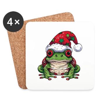 Portrait de grenouille Noël - Dessous de verre (lot de 4) - blanc - Devant