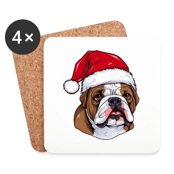 Bouledogue chien Portrait Noël - Dessous de verre (lot de 4) - blanc - Devant