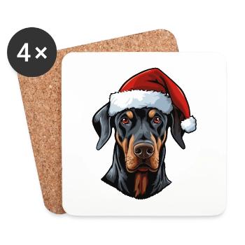 Doberman Hund Porträt Weihnachten - Untersetzer (4er-Set) - Weiß - Vorne
