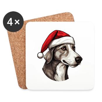 Portrait de chien lévrier Noël - Dessous de verre (lot de 4) - blanc - Devant