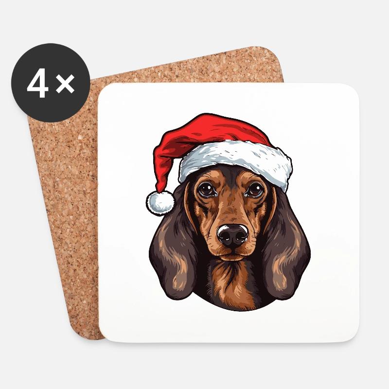 Dachshund Hund Weihnachten Dackel - Untersetzer (4er-Set) - Weiß