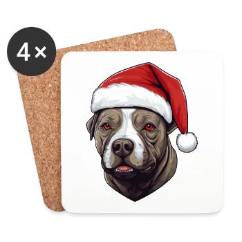 Staffordshire Bull Terrier chien Noël - Dessous de verre (lot de 4) - blanc - Devant