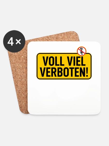 Schild: Voll Viel Verboten - Untersetzer (4er-Set) - Weiß