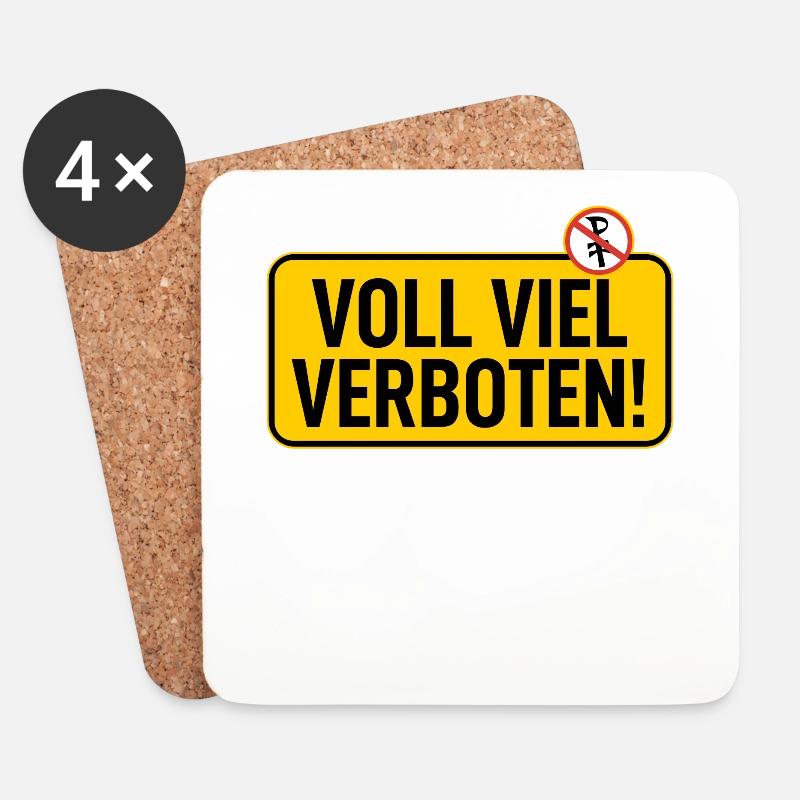 Schild: Voll Viel Verboten - Untersetzer (4er-Set) - Weiß