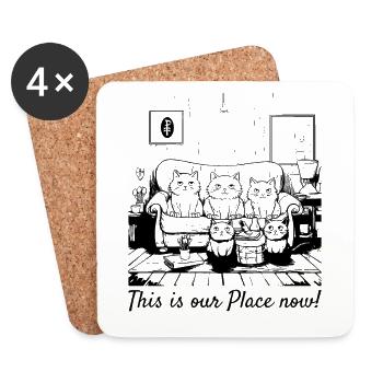 C’est notre place - Cats Family - Dessous de verre (lot de 4) - blanc - Devant