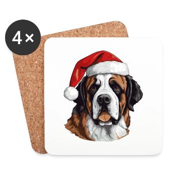 Portrait de Noël tête de chien Saint Bernand - Dessous de verre (lot de 4) - blanc - Devant
