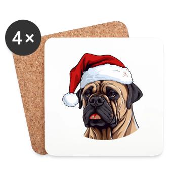 Boerboel Hund Kopf Weihnachten Portät - Untersetzer (4er-Set) - Weiß - Vorne