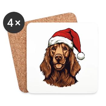 Setter irlandais tête de chien Portrait de Noël - Dessous de verre (lot de 4) - blanc - Devant