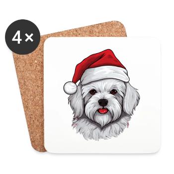 Malteser Hund Kopf Weihnachten Portät - Untersetzer (4er-Set) - Weiß - Vorne