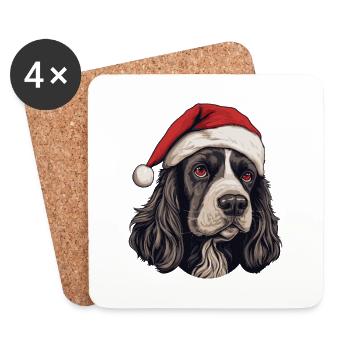 Cocker Spaniel Dog Head Christmas Portrait - Coasters (set of 4) - white - Front