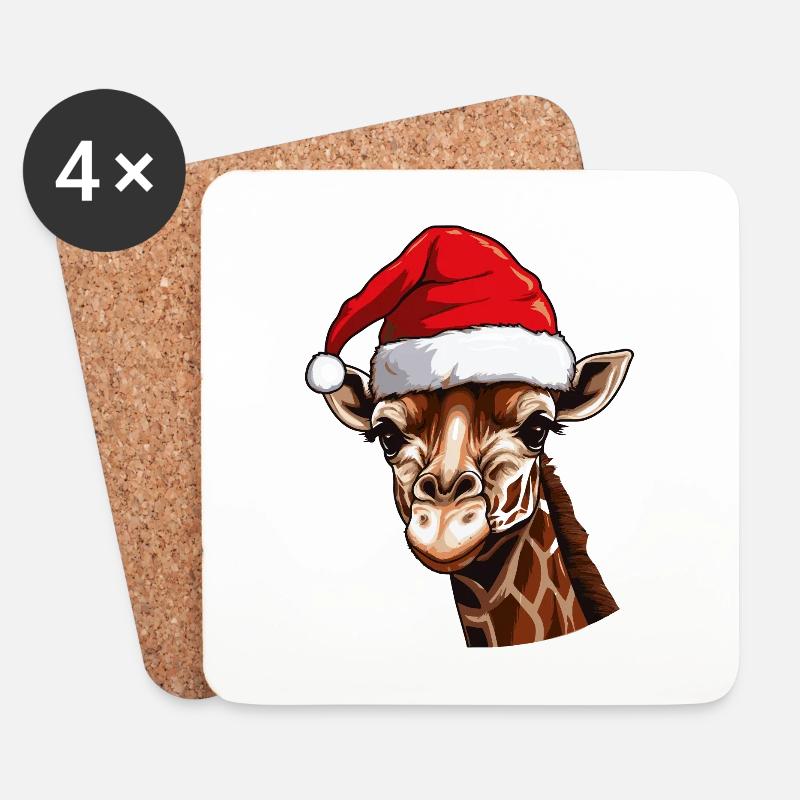 Giraffe Kopf Weihnachten Portät - Untersetzer (4er-Set) - Weiß