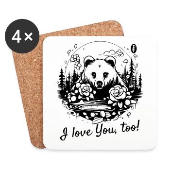 Ich liebe dich auch, Natur und Rosen und ein Bär - Untersetzer (4er-Set) - Weiß - Vorne