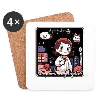 Jolie fille de dessin animé marchant dans son sommeil - Dessous de verre (lot de 4) - blanc - Devant