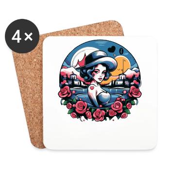 Holiday flirt with cartoon woman at the lake of love - Coasters (set of 4) - white - Front
